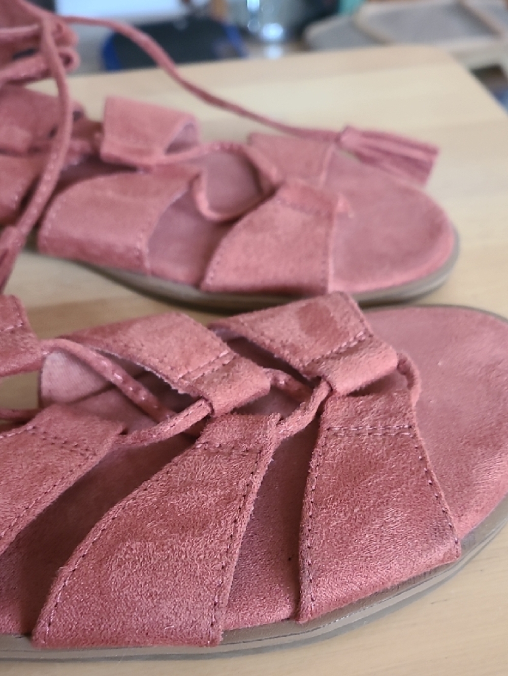 Old Navy Dusty Rose Suede Lace-Up Gladiator Sandals - Picture 3 of 5